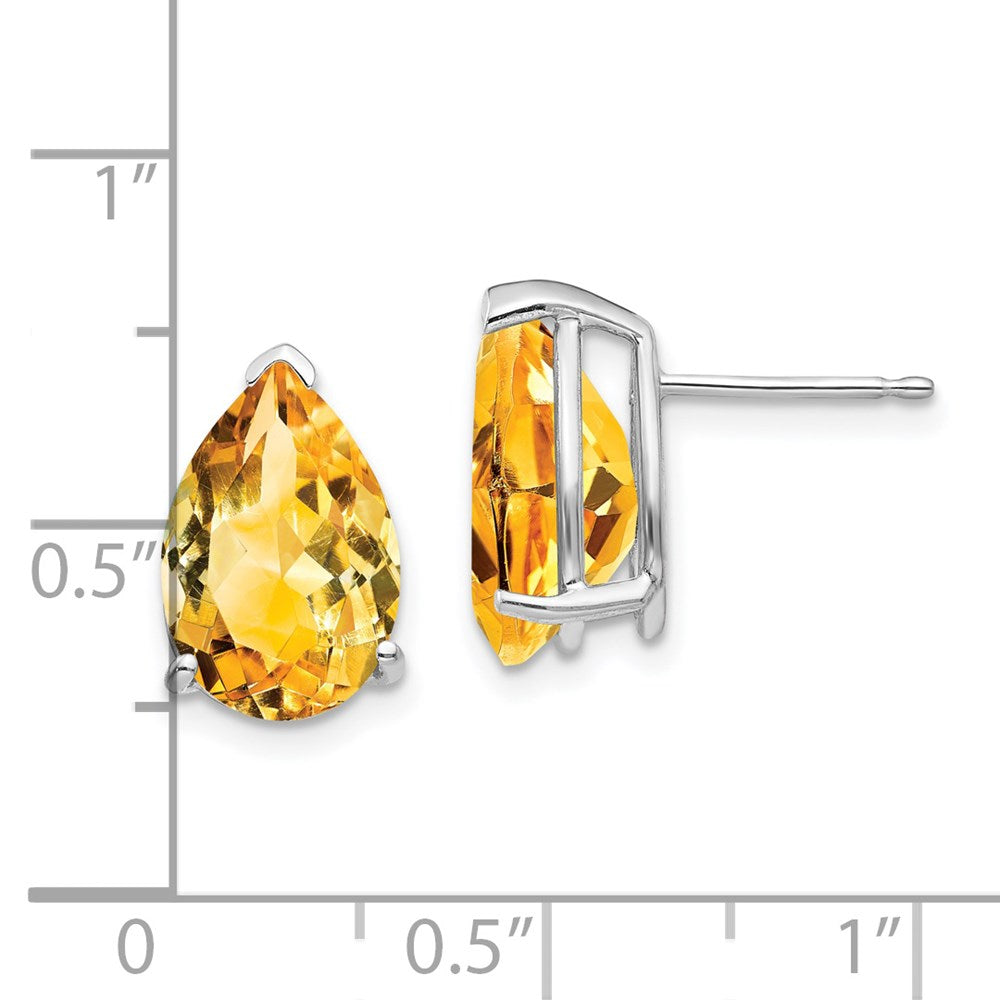 Citrine Pear Stud Earrings in 14k White Gold