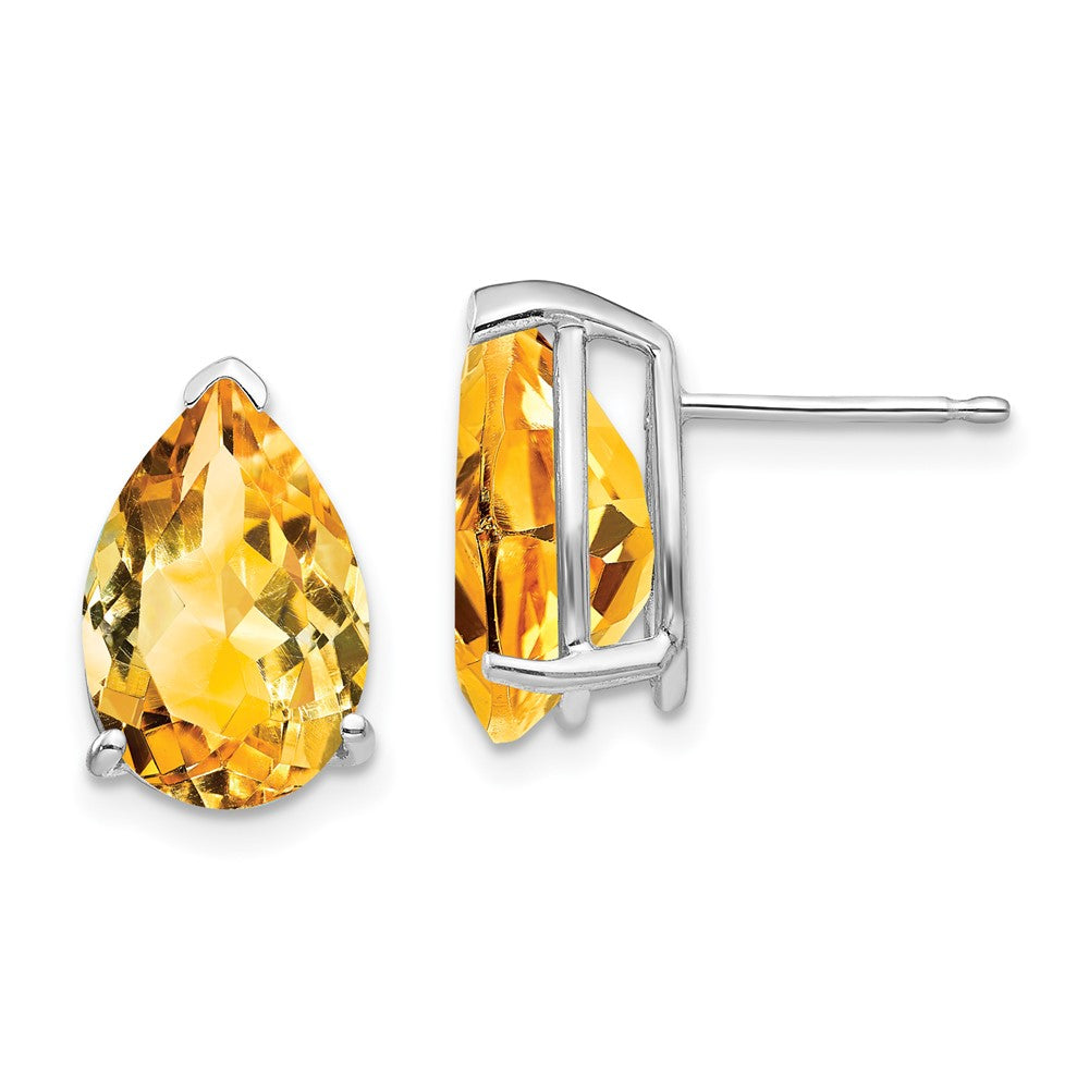 Citrine Pear Stud Earrings in 14k White Gold