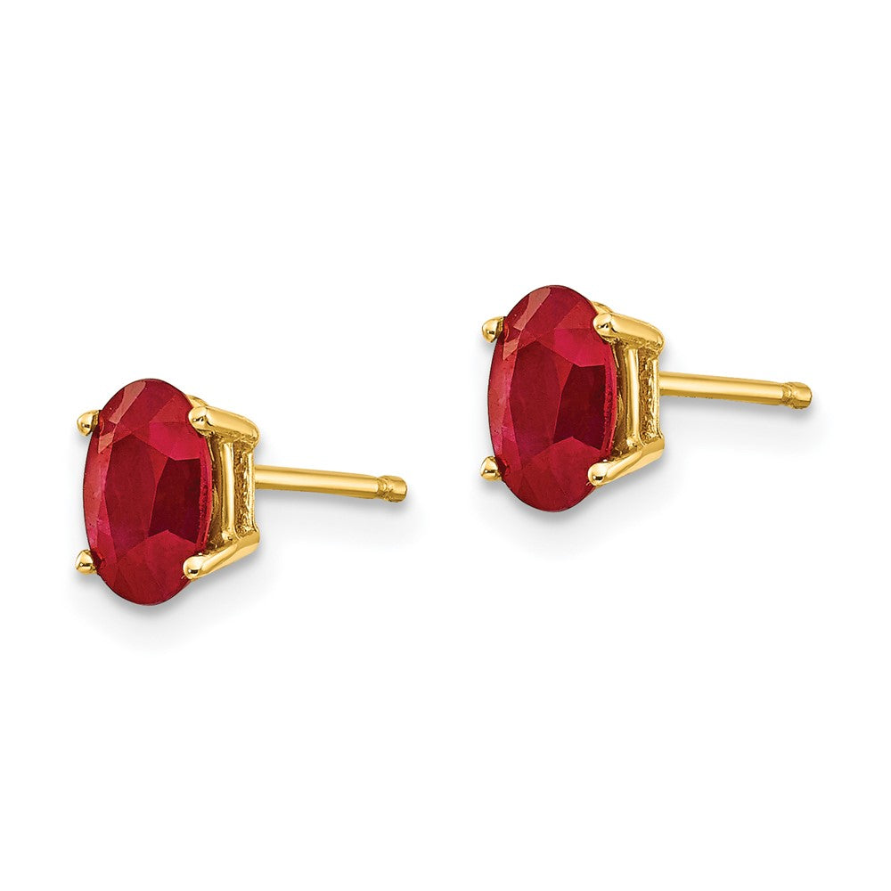 6mm x 4mm Ruby Oval Post Stud Earrings in 14k Yellow Gold