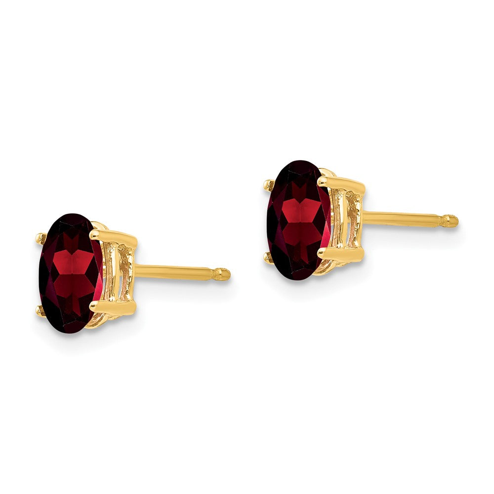7x5mm Oval Garnet Earrings in 14k Yellow Gold