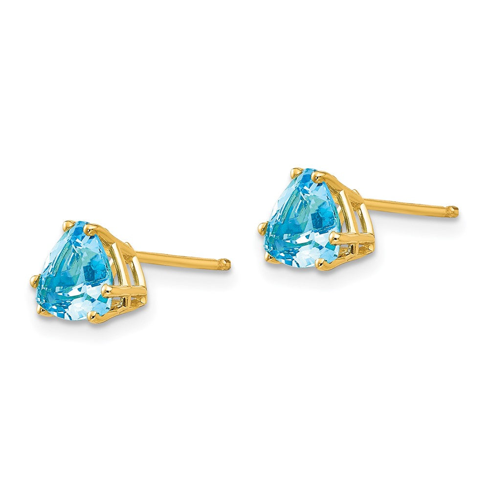 6mm Trillion Blue Topaz Earrings in 14k Yellow Gold