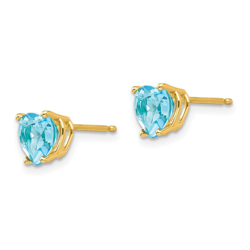 6mm Heart Blue Topaz Earrings in 14k Yellow Gold