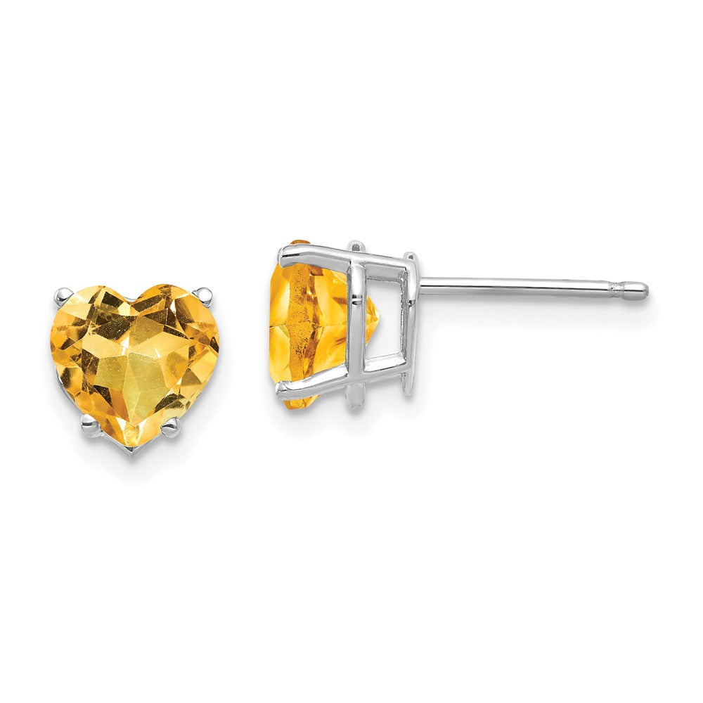 7mm Heart Citrine Earrings in 14k White Gold