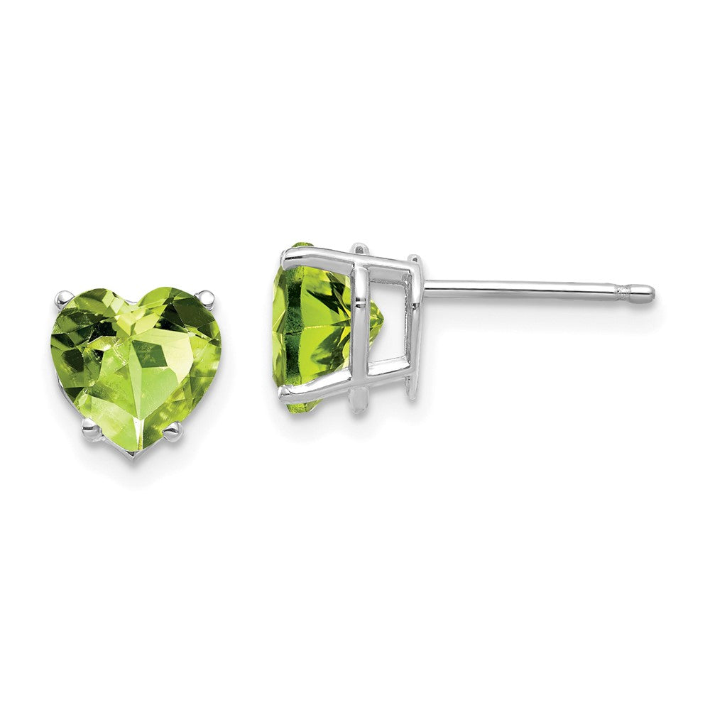 7mm Heart Peridot Earrings in 14k White Gold