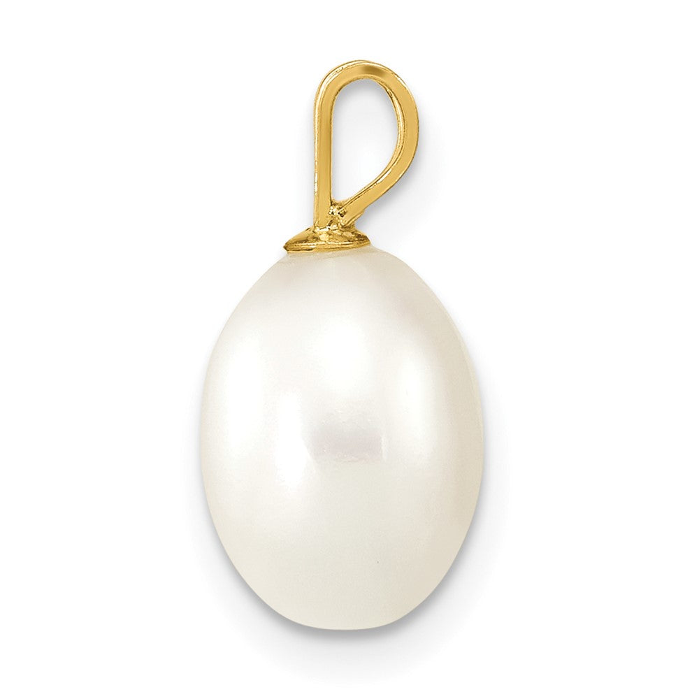 7-8mm White Rice Freshwater Cultured Pearl Pendant in 14k Yellow Gold