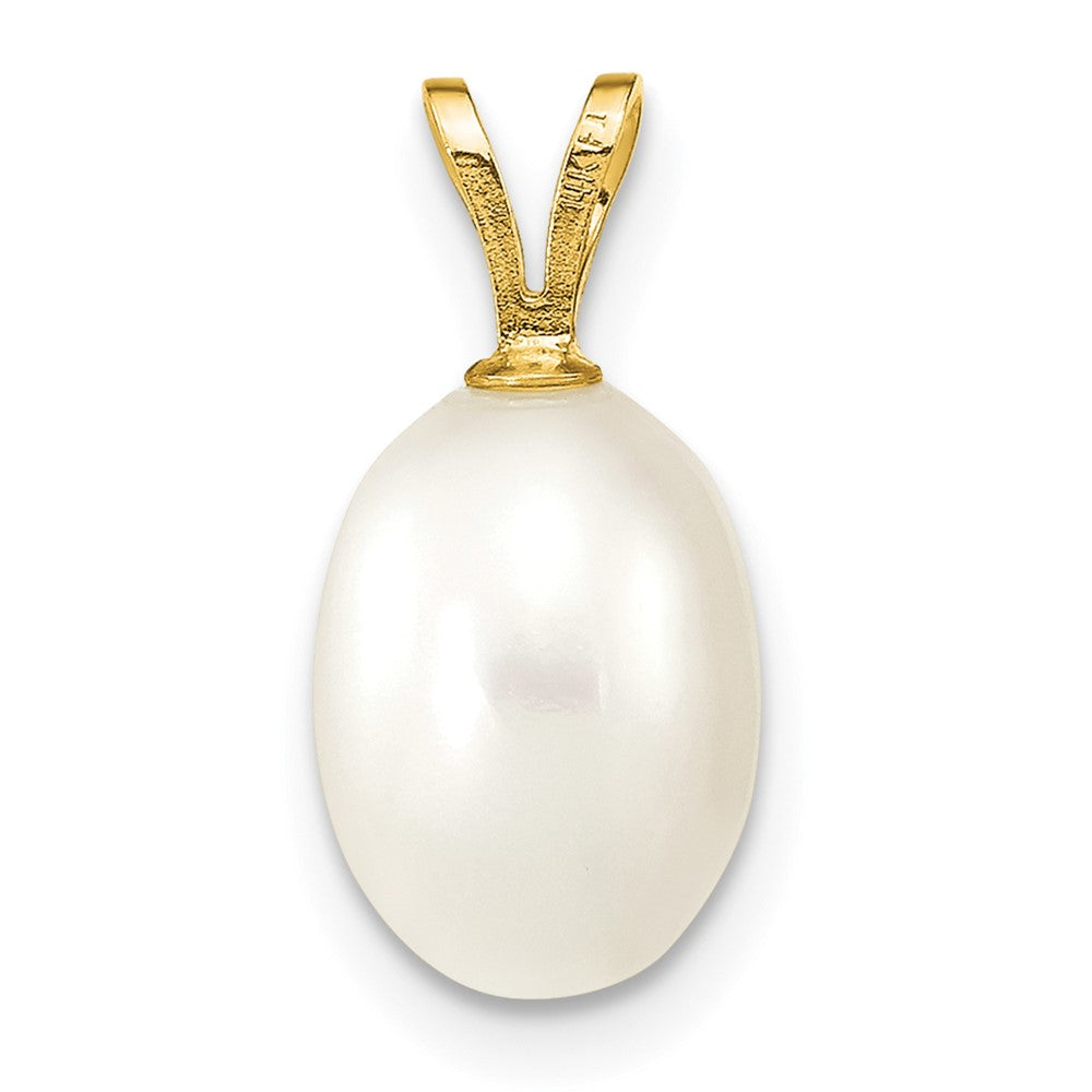7-8mm White Rice Freshwater Cultured Pearl Pendant in 14k Yellow Gold