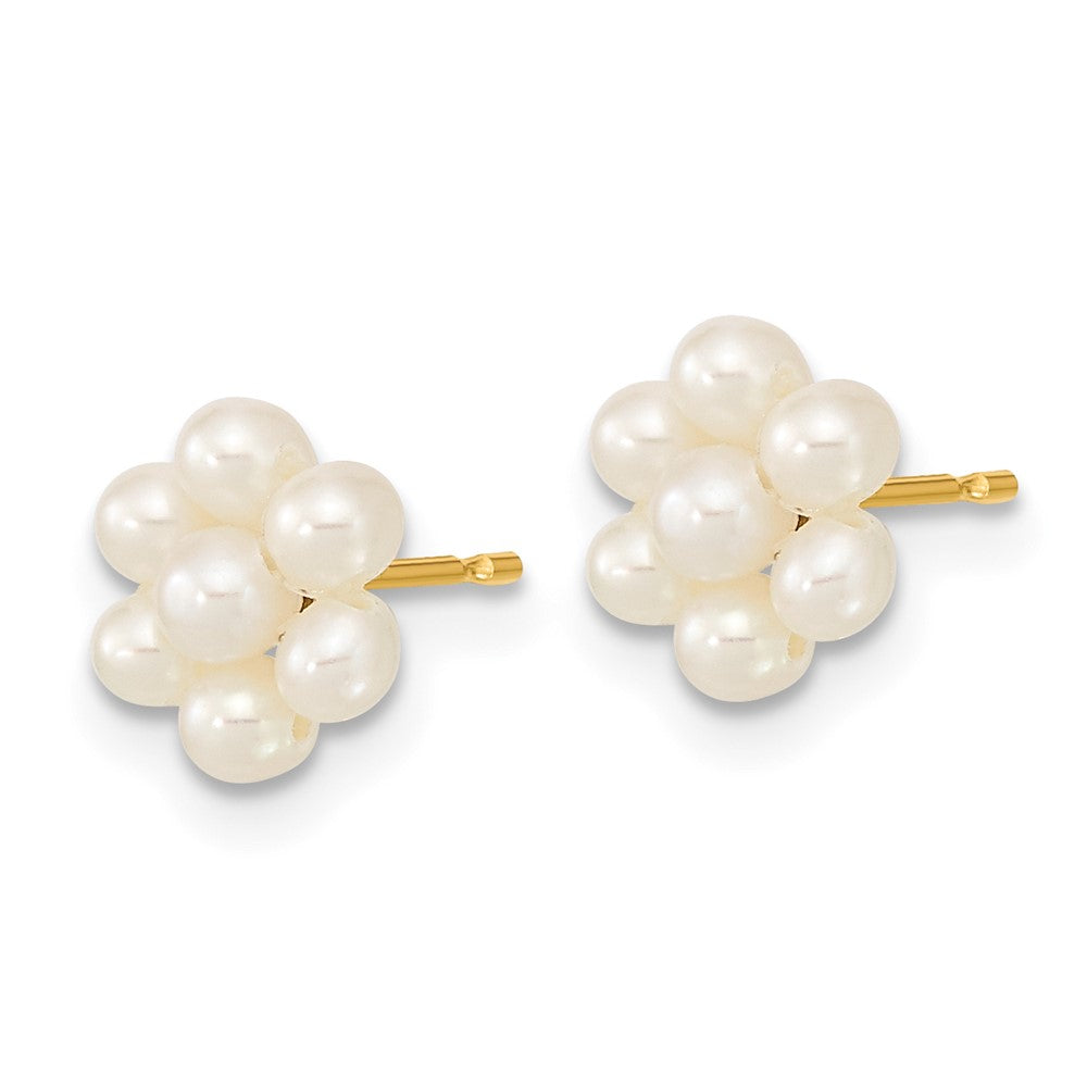 2-3mm White Button Freshwater Cultured Pearl Flower Earrings in 14k Yellow Gold