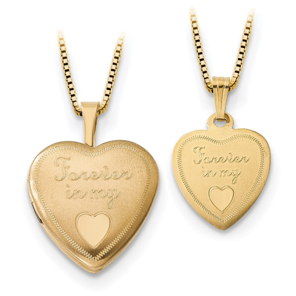 14k 16mm Forever in Heart Locket/Gold-plated Sterling 12mm Pendant