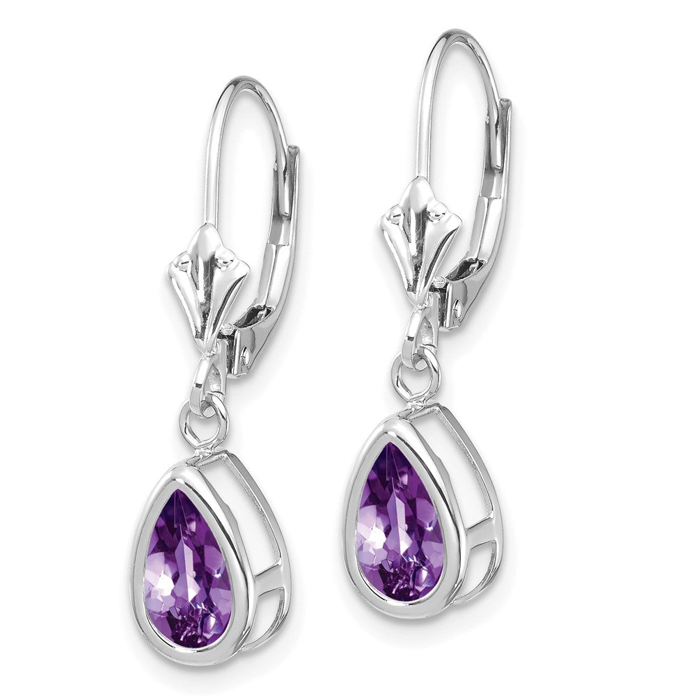 8x5mm Pear Amethyst Leverback Earrings in 14k White Gold