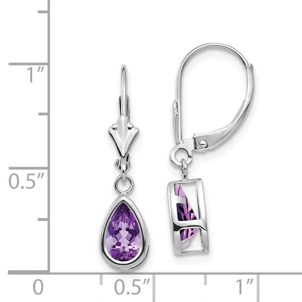 8x5mm Pear Amethyst Leverback Earrings in 14k White Gold