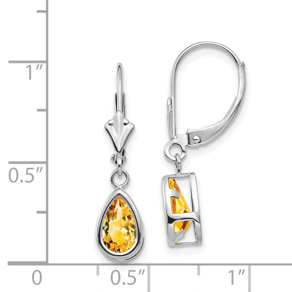 8x5mm Pear Citrine Leverback Earrings in 14k White Gold