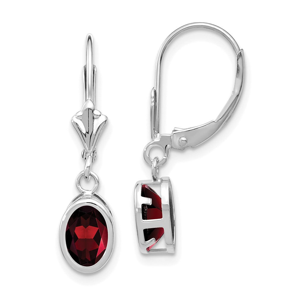 7x5mm Oval Garnet Leverback Earrings in 14k White Gold