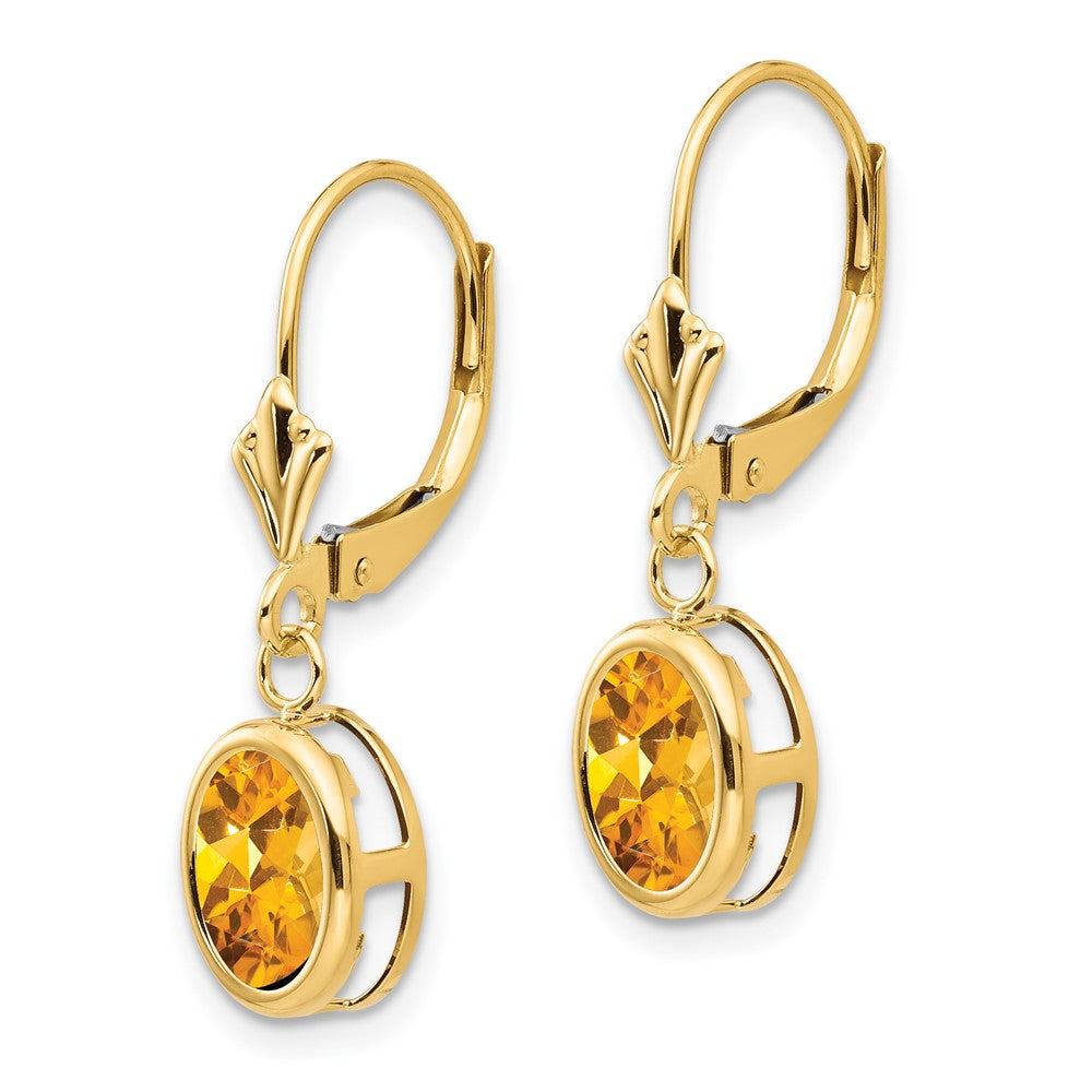 8x6mm Oval Citrine Leverback Earrings in 14k Yellow Gold