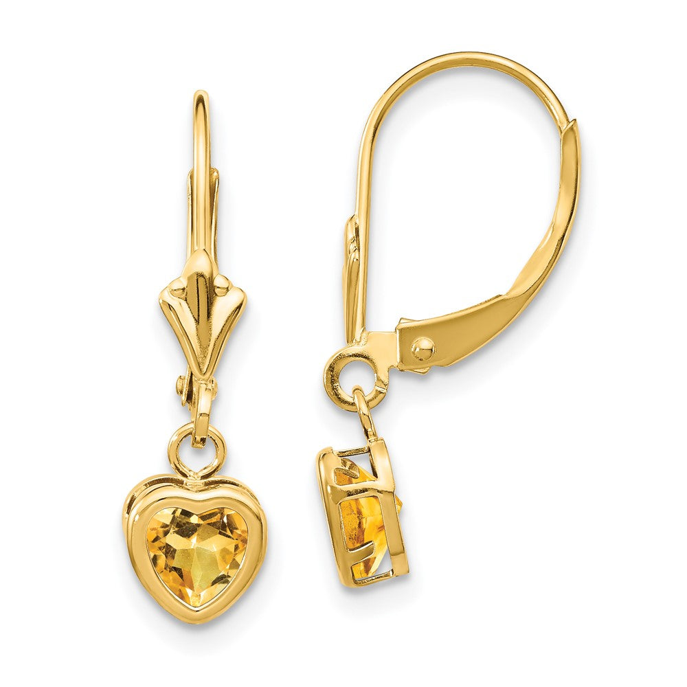 5mm Heart Citrine Earrings in 14k Yellow Gold