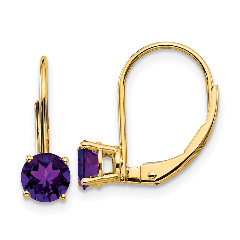 5mm Amethyst Leverback Earrings in 14k Yellow Gold