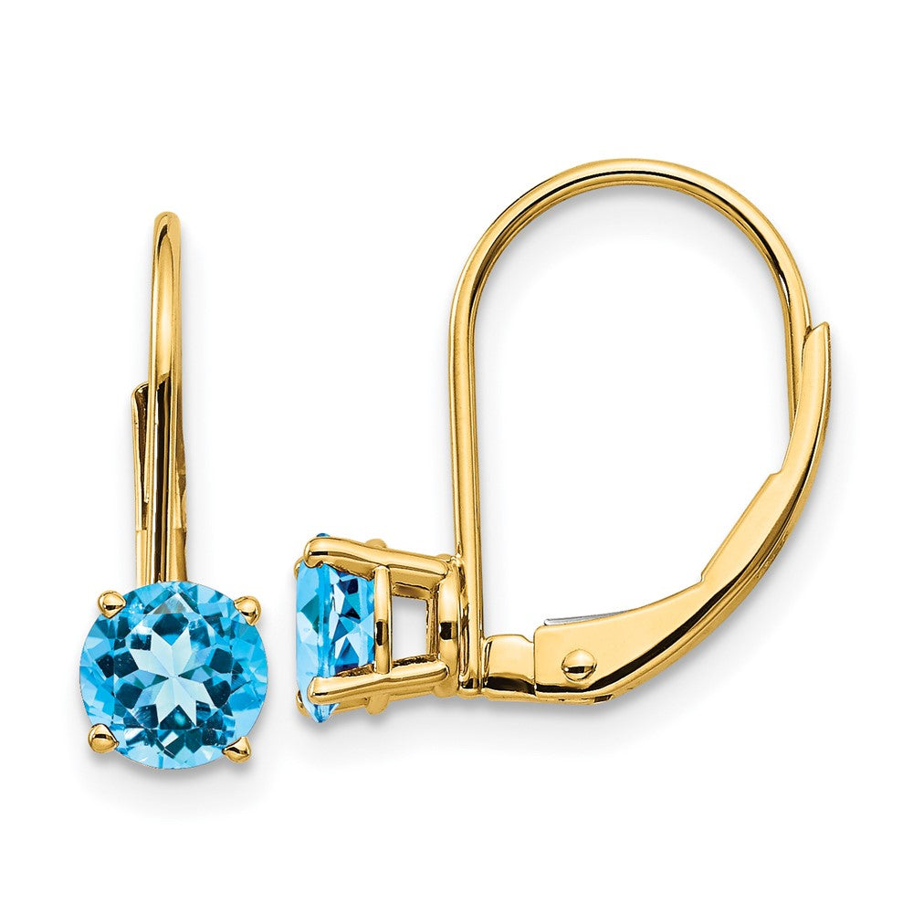 5mm Blue Topaz Leverback Earrings in 14k Yellow Gold