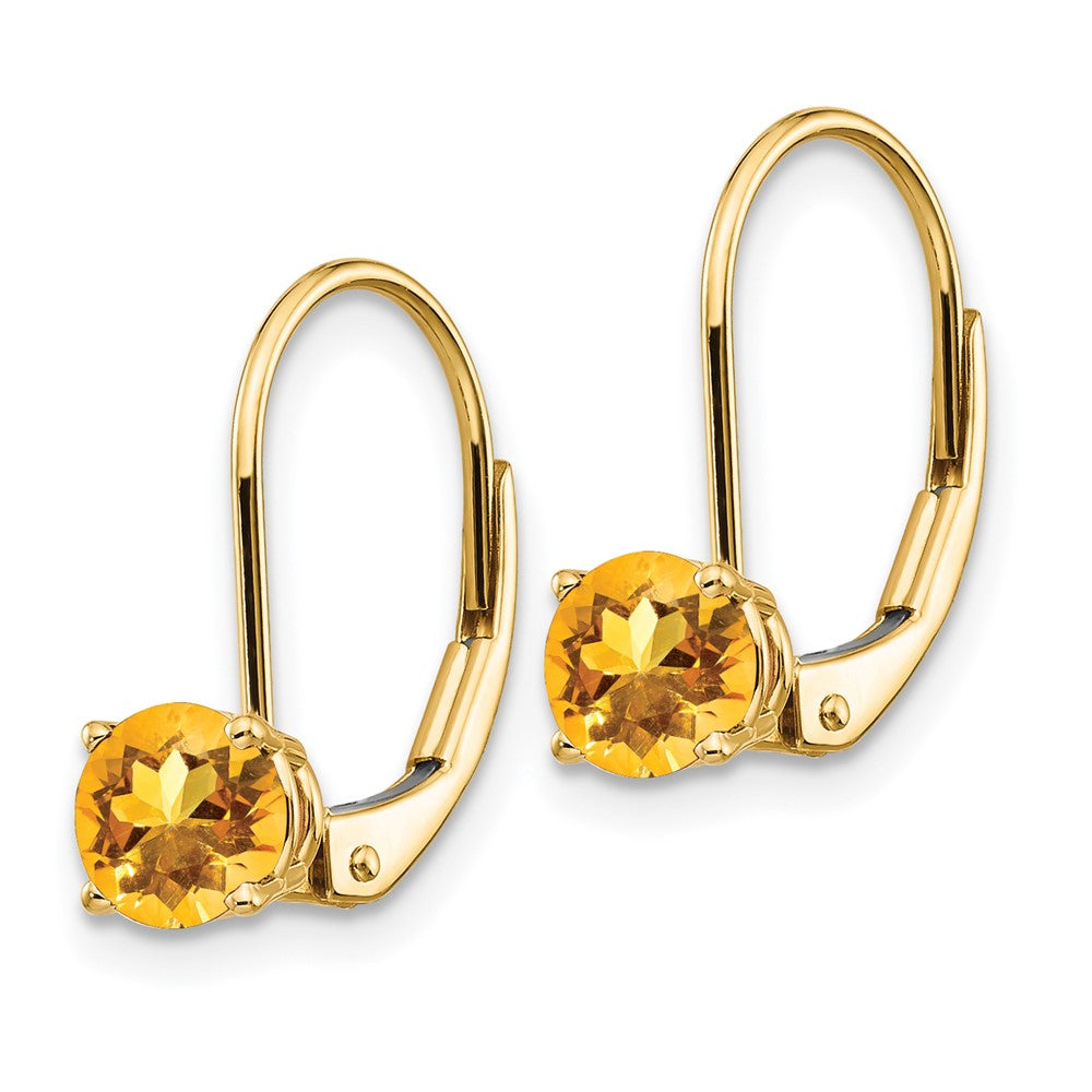 5mm Citrine Leverback Earrings in 14k Yellow Gold