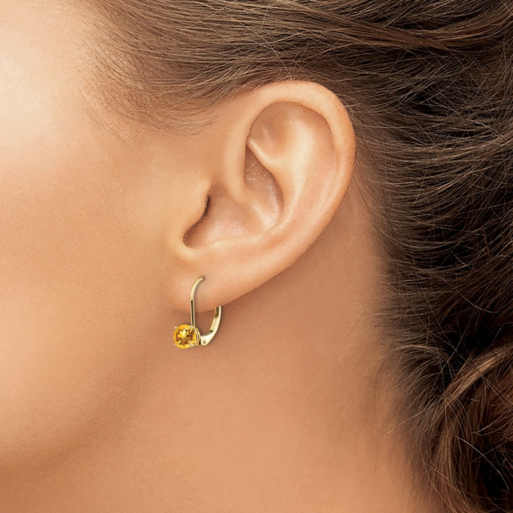 5mm Citrine Leverback Earrings in 14k Yellow Gold