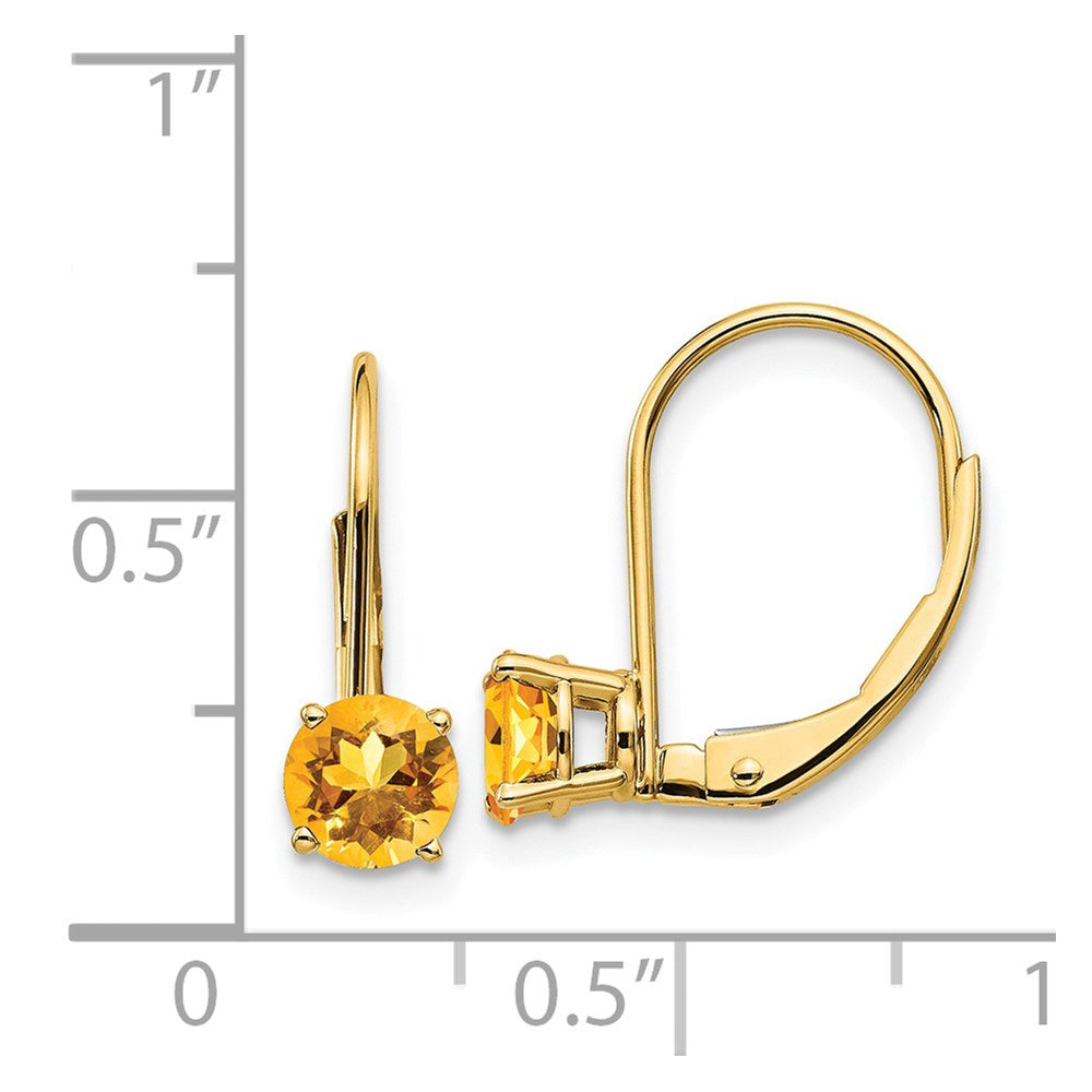 5mm Citrine Leverback Earrings in 14k Yellow Gold