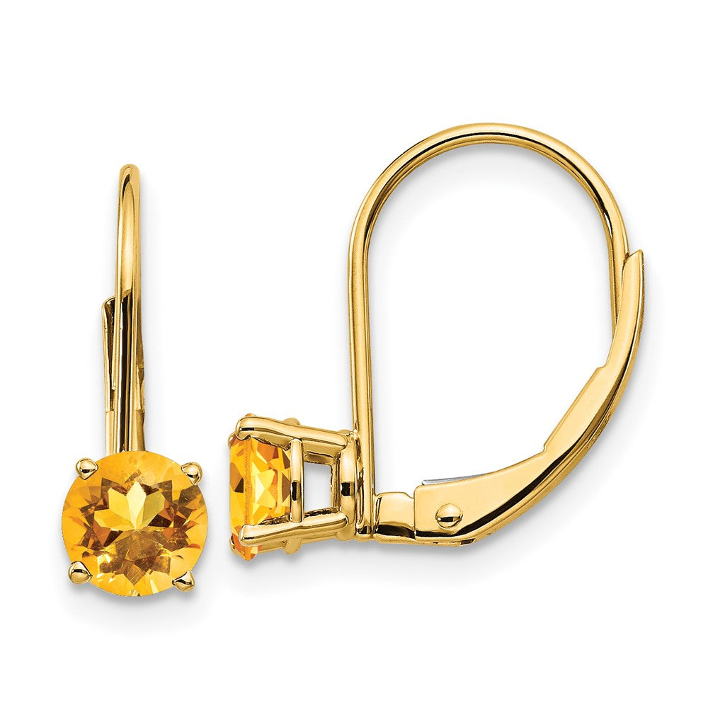 5mm Citrine Leverback Earrings in 14k Yellow Gold