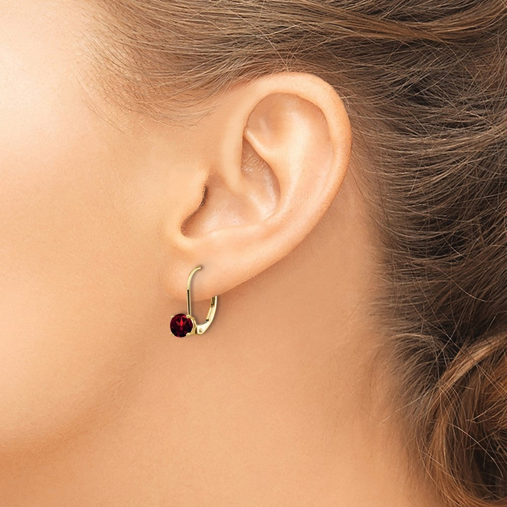 5mm Garnet Leverback Earrings in 14k Yellow Gold