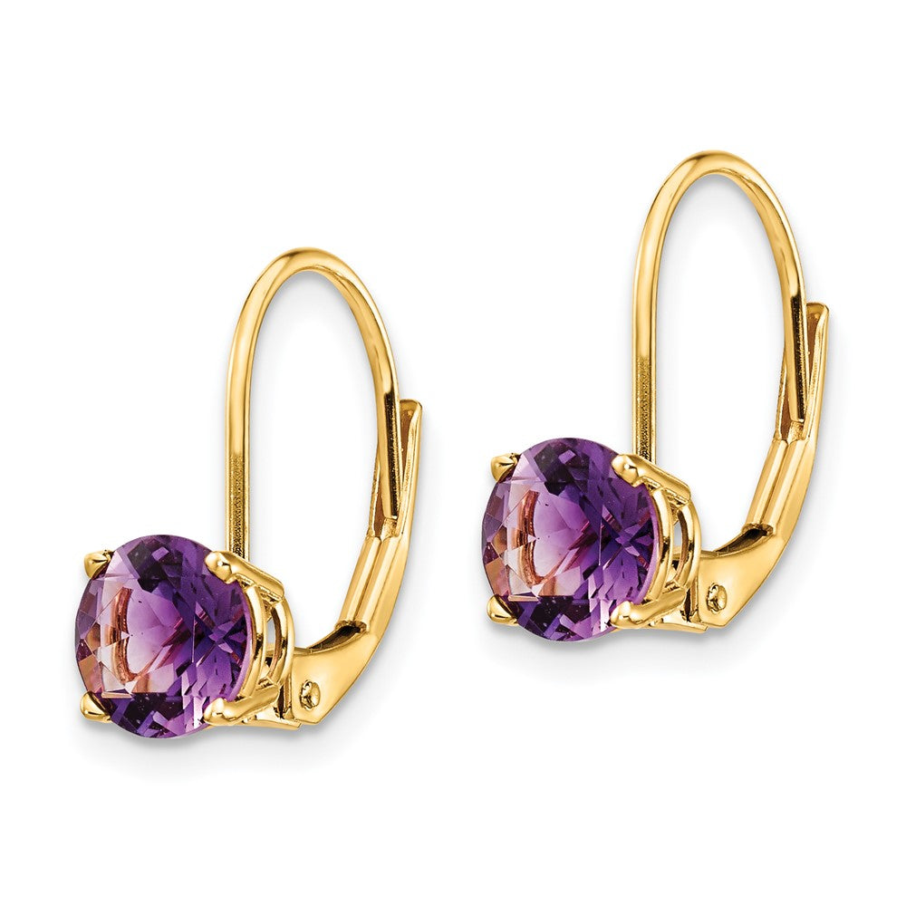 6mm Amethyst Leverback Earrings in 14k Yellow Gold