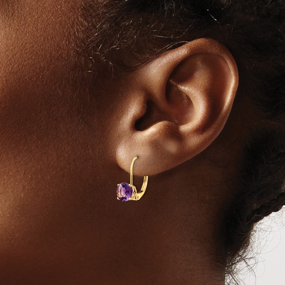 6mm Amethyst Leverback Earrings in 14k Yellow Gold