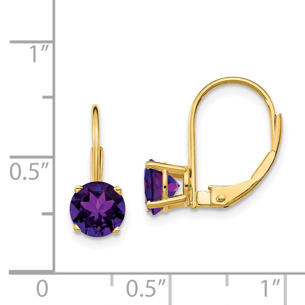 6mm Amethyst Leverback Earrings in 14k Yellow Gold