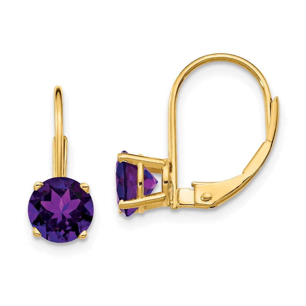 6mm Amethyst Leverback Earrings in 14k Yellow Gold