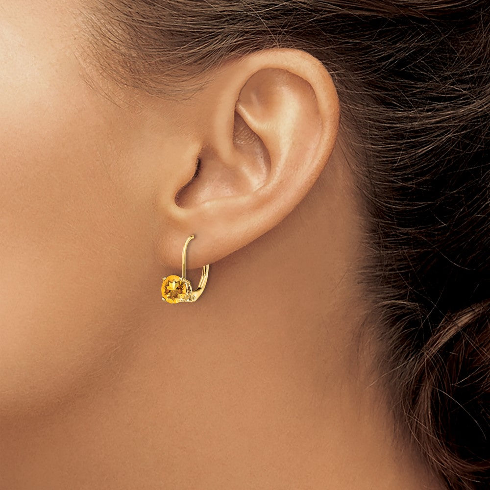 6mm Citrine Leverback Earrings in 14k Yellow Gold