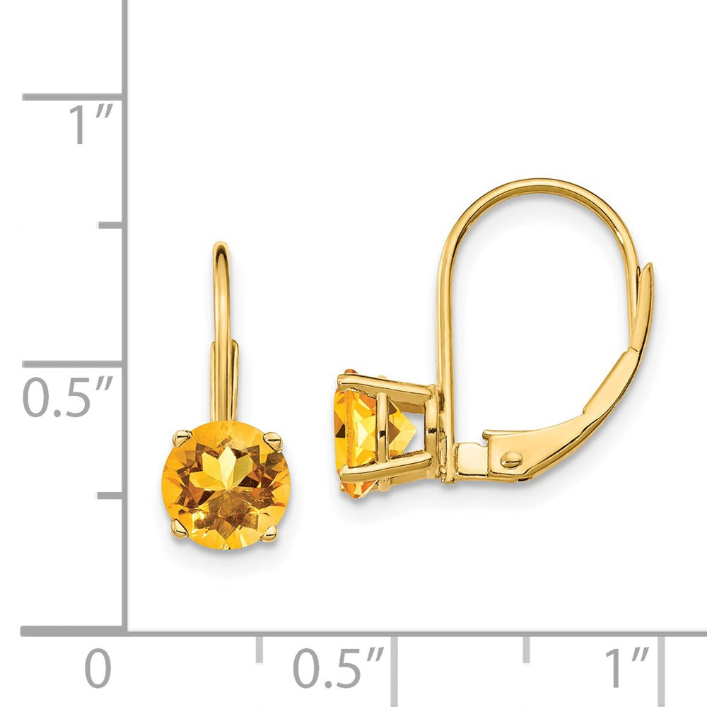 6mm Citrine Leverback Earrings in 14k Yellow Gold