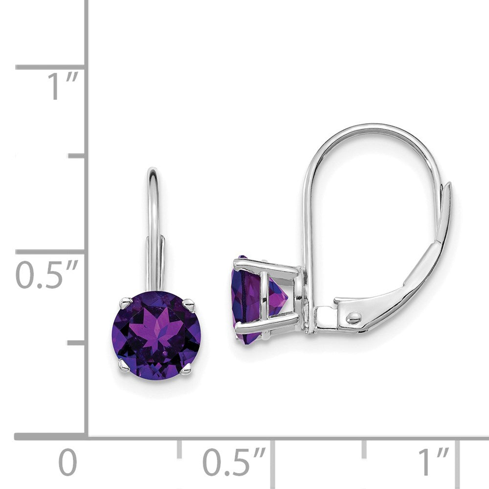 6mm Amethyst Leverback Earrings in 14k White Gold