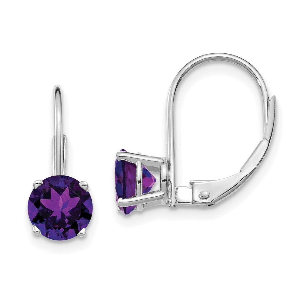 6mm Amethyst Leverback Earrings in 14k White Gold