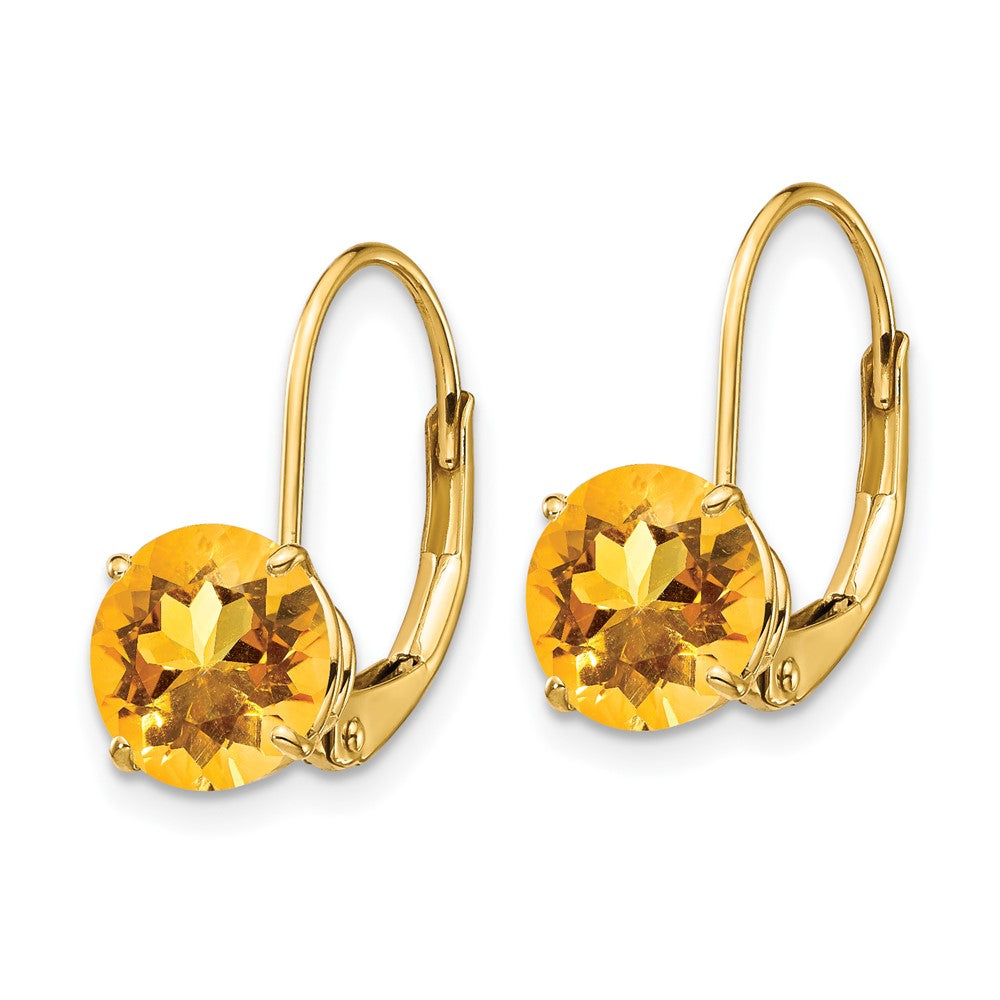 7mm Citrine Leverback Earrings in 14k Yellow Gold