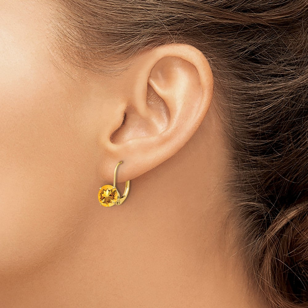 7mm Citrine Leverback Earrings in 14k Yellow Gold