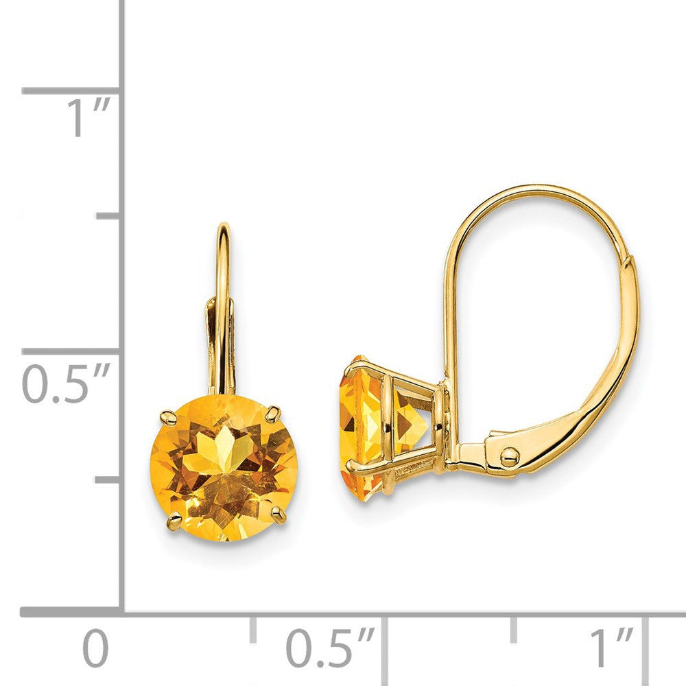 7mm Citrine Leverback Earrings in 14k Yellow Gold