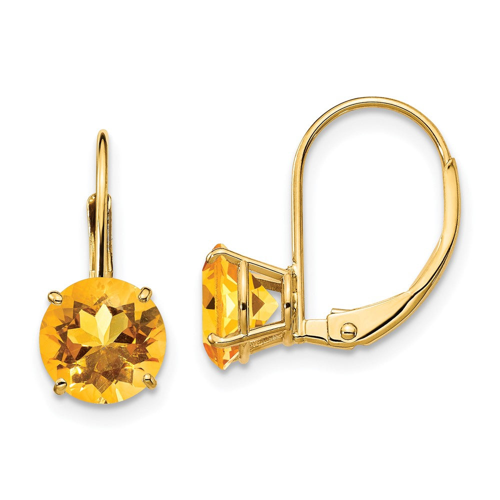 7mm Citrine Leverback Earrings in 14k Yellow Gold