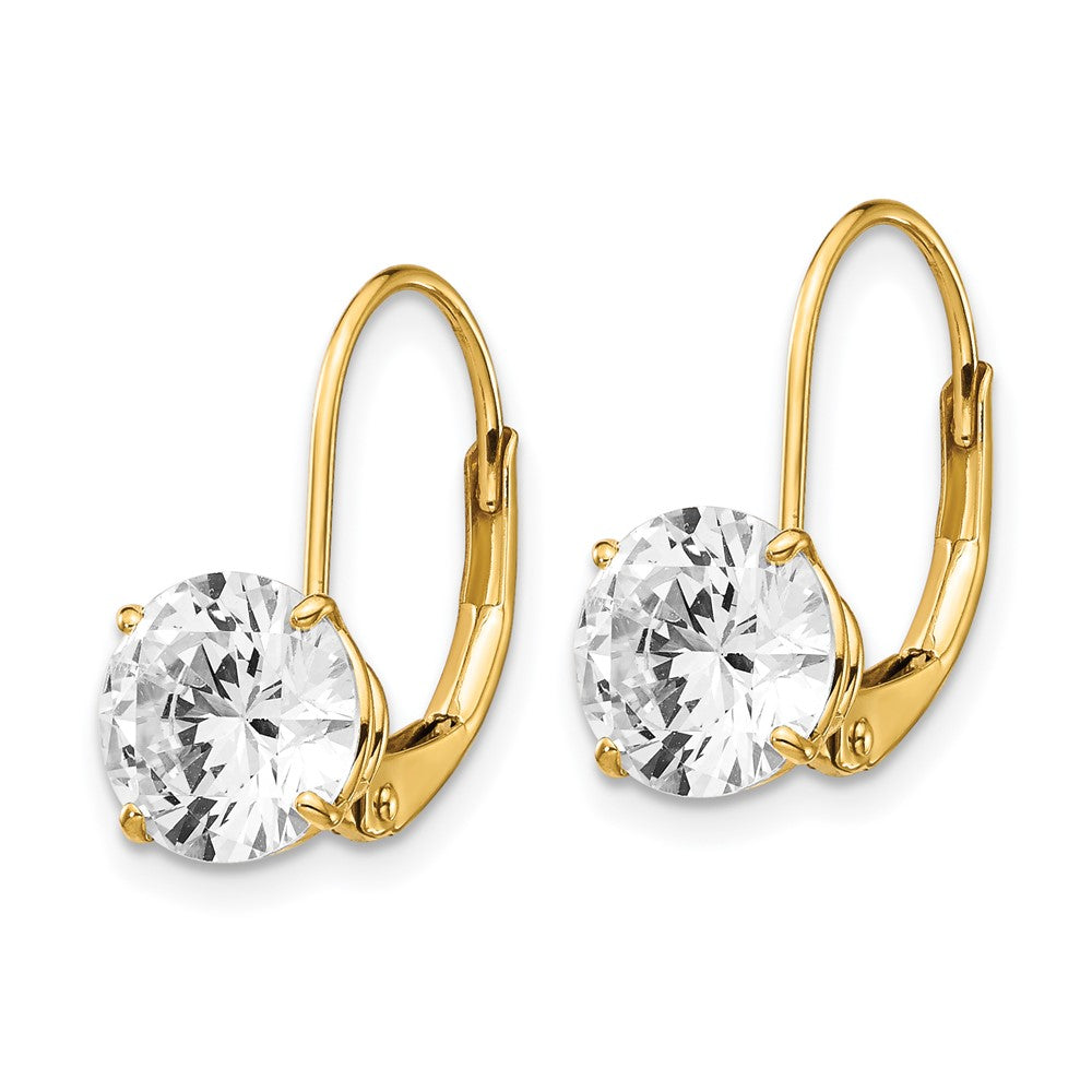 7mm Cubic Zirconia Leverback Earrings in 14k Yellow Gold