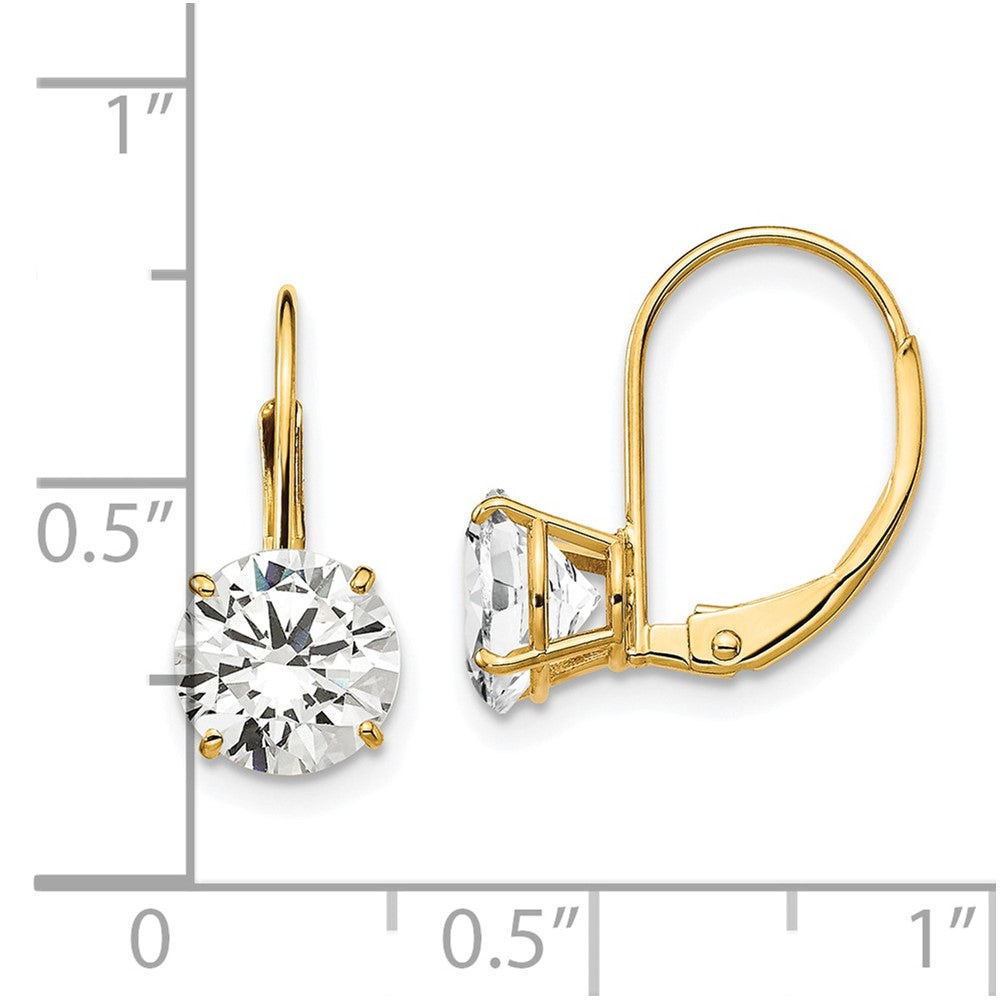 7mm Cubic Zirconia Leverback Earrings in 14k Yellow Gold