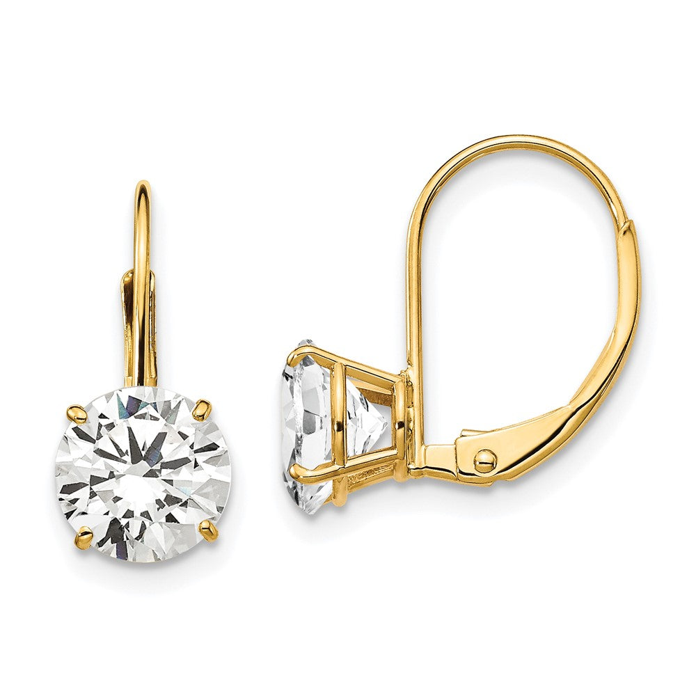 7mm Cubic Zirconia Leverback Earrings in 14k Yellow Gold