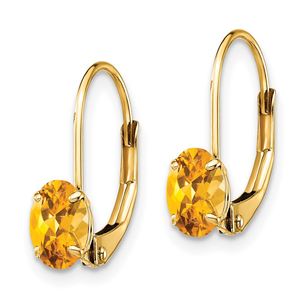 6x4mm Oval Citrine Leverback Earrings in 14k Yellow Gold