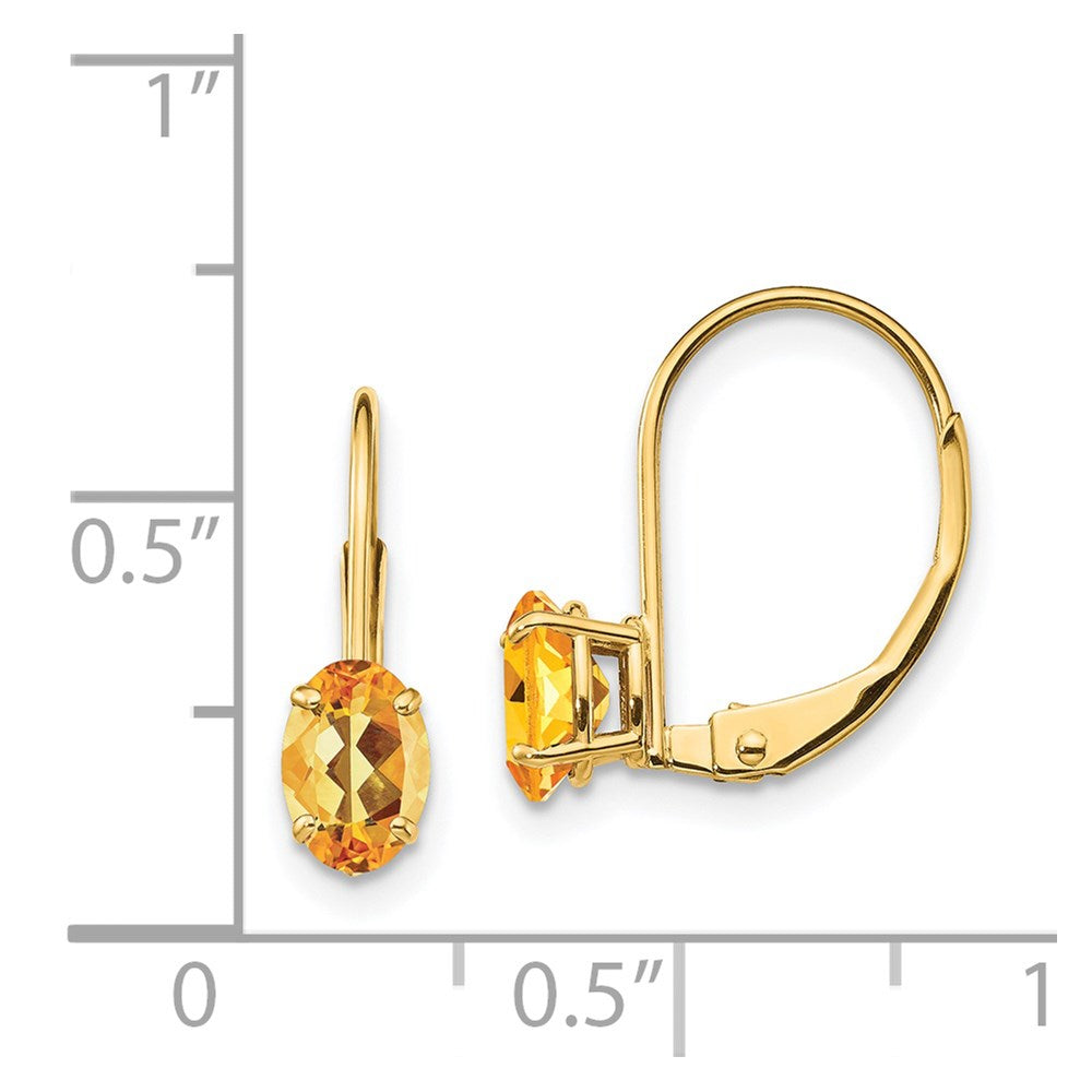 6x4mm Oval Citrine Leverback Earrings in 14k Yellow Gold