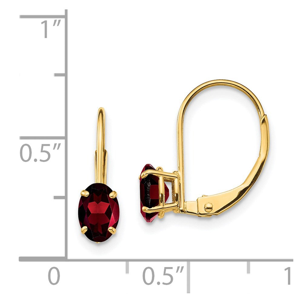 6x4mm Oval Garnet Leverback Earrings in 14k Yellow Gold