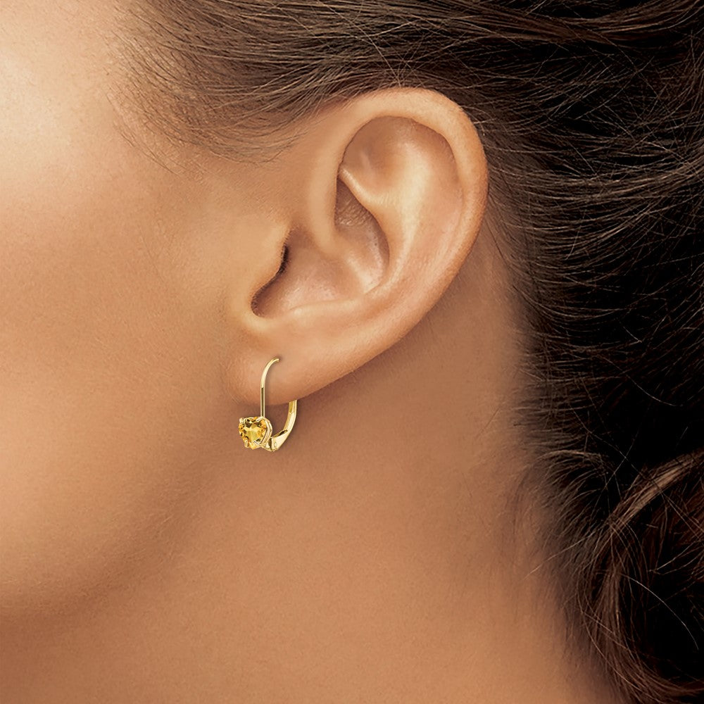 5mm Heart Citrine Leverback Earrings in 14k Yellow Gold