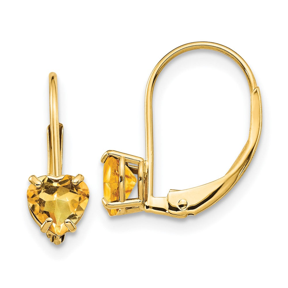 5mm Heart Citrine Leverback Earrings in 14k Yellow Gold