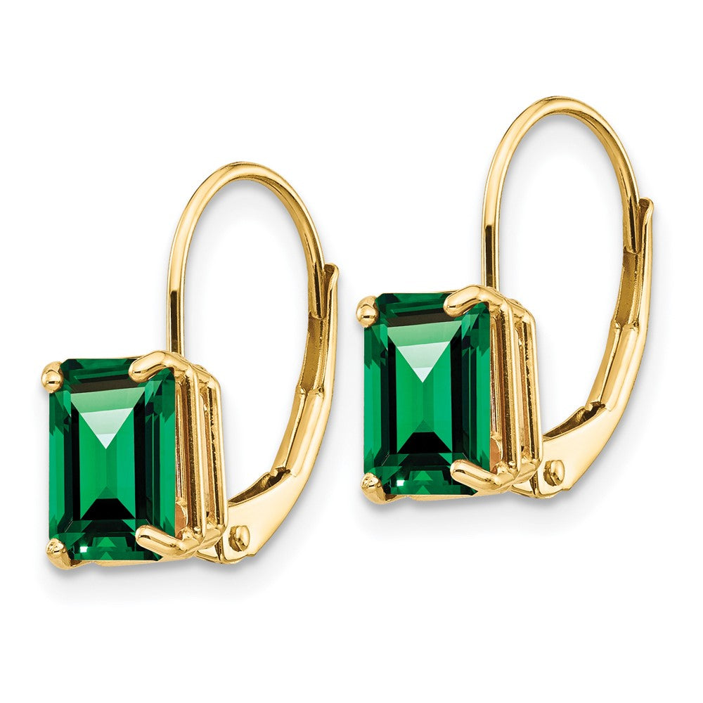 7x5mm Emerald Cut Mount St. Helens Leverback Earrings in 14k Yellow Gold