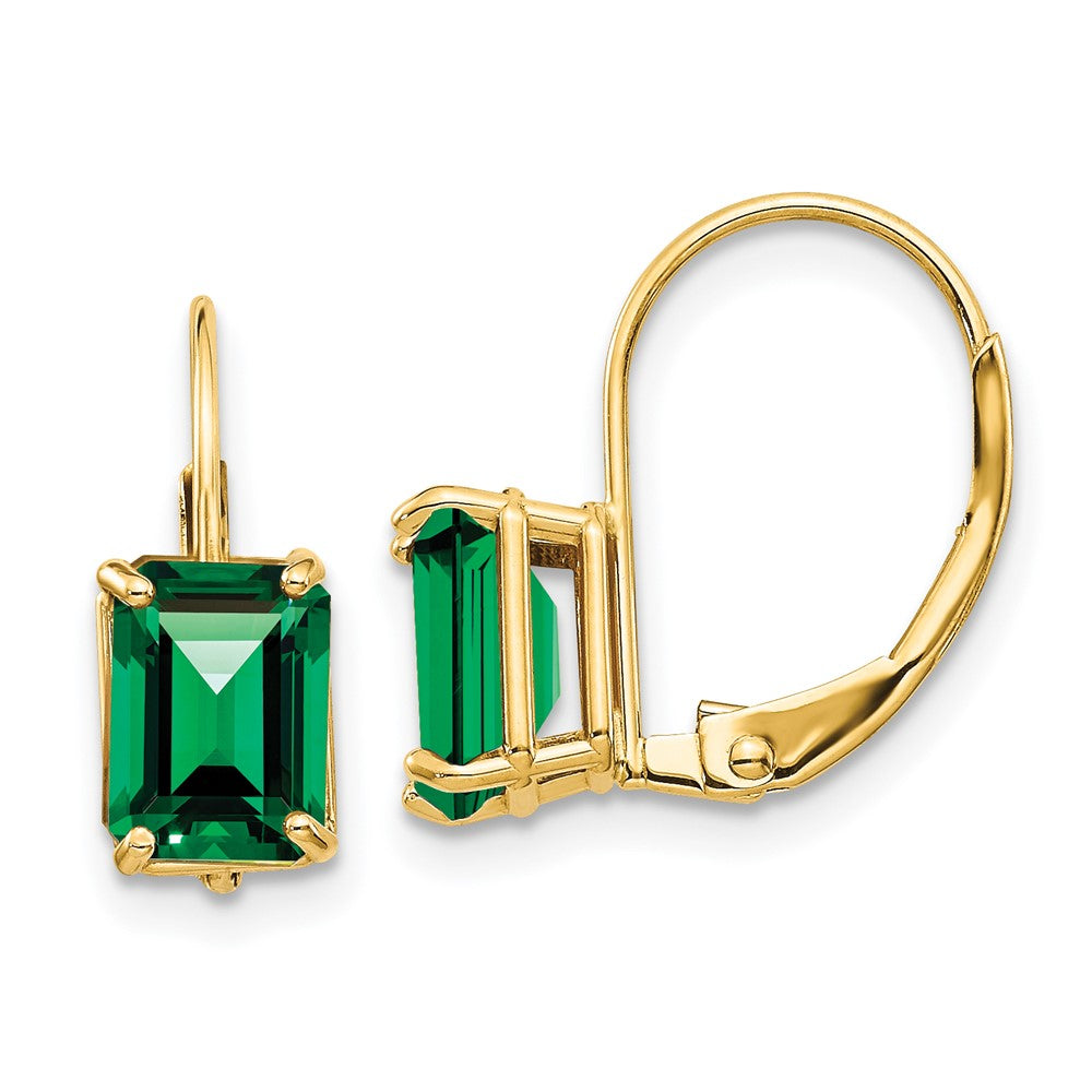 7x5mm Emerald Cut Mount St. Helens Leverback Earrings in 14k Yellow Gold