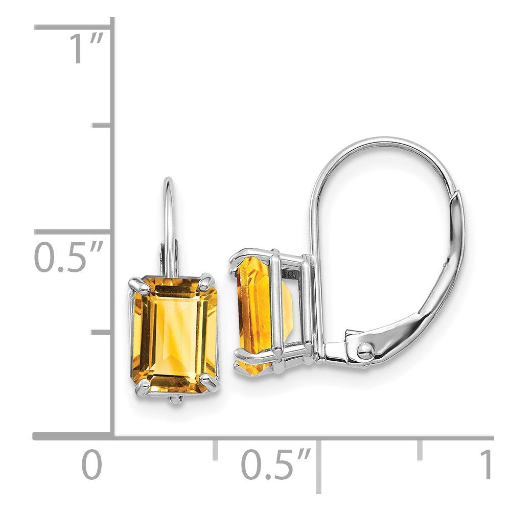 7x5mm Emerald Cut Citrine Earrings in 14k White Gold