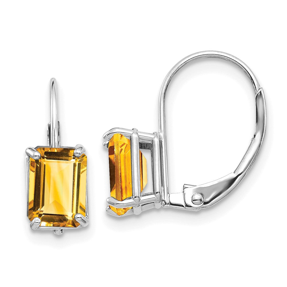 7x5mm Emerald Cut Citrine Earrings in 14k White Gold