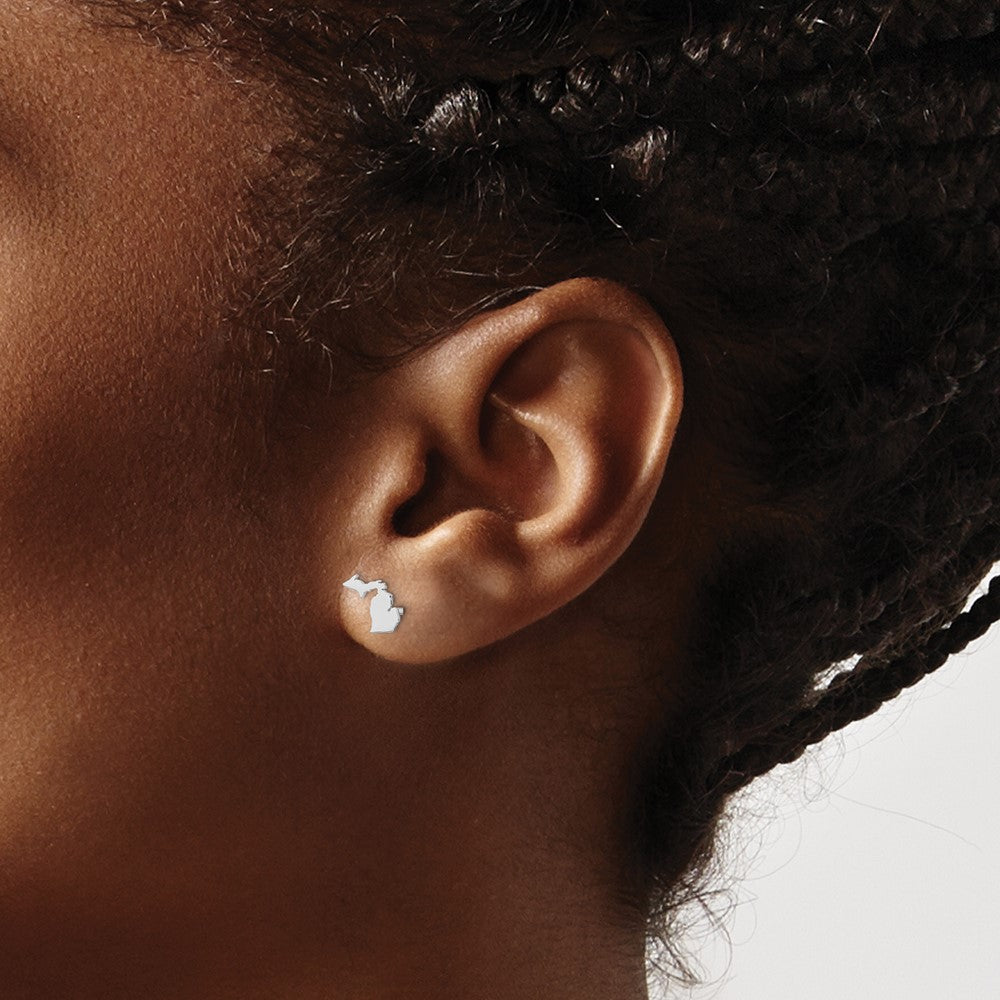 Sterling Silver/Rhodium-plated Michigan State Earrings in Sterling Silver